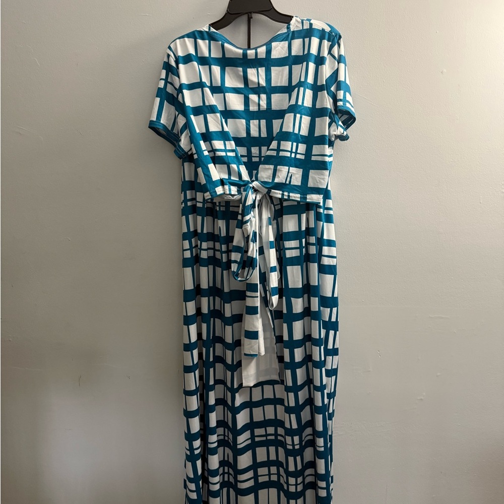 Blue and White Checkered Women's 2pc top and maxi skirt
